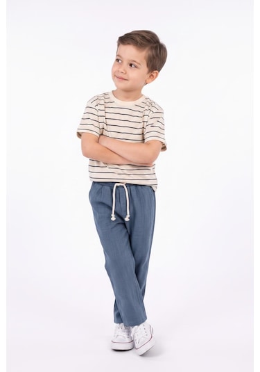 Miababy Müslin Pantolon Süprem Tişört 2li Takım İndigo