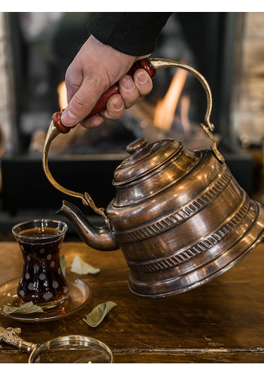 Bakır Demlik Dilimli Maraş Model Okstili Renk Oksitli