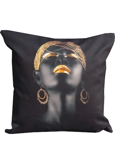 Mrs.Gugar Siyah Afrikalı Gold Kırlent Kılıfı