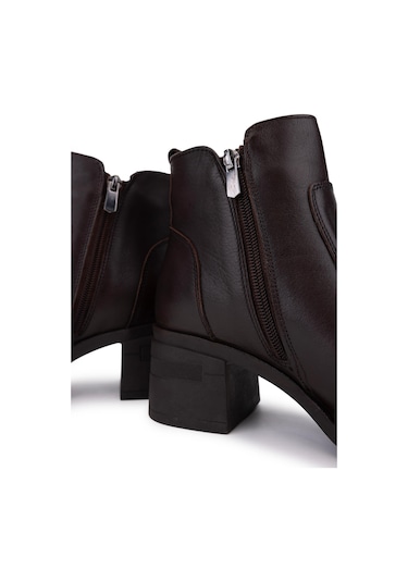 Tamer Tanca Kadın Hakiki Deri Kahverengi Topuklu Bot 1065 2700 Bn Bot Sk25-26 Kahve Dr Kahverengi