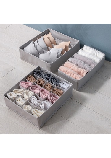 Ruicoo 3'lü Katlanabilir Çamaşır Organizer Seti - Sutyen, Çorap, Atkı Düzenleyici Gri