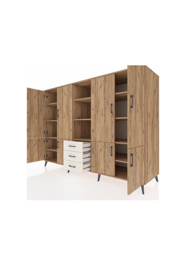 Kronos Dolap 11 Raflı 3 Çekmeceli 8 Kapaklı 220x59x163 Çam-çam/ay Çam-çam/aytaşı