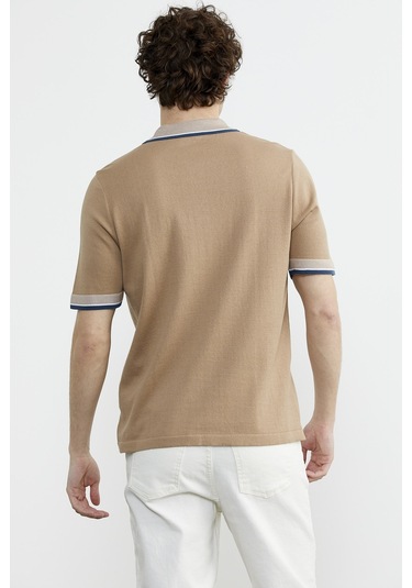 Renk Kombinli Cepli Koton Triko Tişört - Kamel Çok Renkli