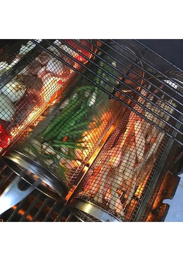 Moveevo 20cm Çelik Döner Barbekü Sepeti, Gıda Seviyesi Paslanmaz Çelik, Toplu Pişirme, Lavabo Uyumlu, Taşınabilir Bbq Aleti Çok Renkli