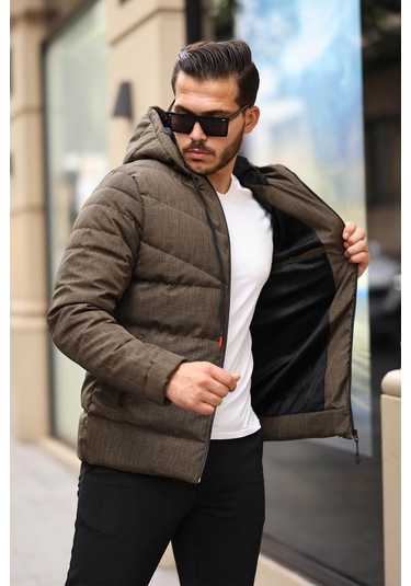 Delpino Su Geçirmez Erkek Kapüşonlu Şişme Haki Erkek Mont 2096 Haki