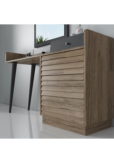 Della Premium Panjur Desenli 4 Çekmeceli Makyaj Masası - Minifiks - Pera / Siyah Beyaz