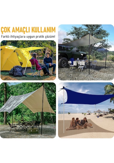 Haegs Ayarlanabilir Tarp Tente Direkleri, 2 Li Set, Teleskopik Alüminyum Çadır Gölgelik Branda Direkleri, Kamp Direği Katlanabilir Hafif Karavan Araç Yan Tente Direği - Gümüş