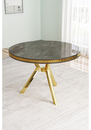 Natre Serisi 90x90 Lak Panel Mutfak Masası Antrasit İroni - Gold