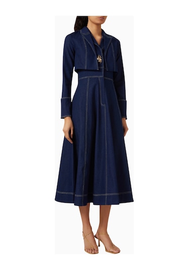 Notebook Eliana Denim Dress, Modern Kesim Ve Altın Detaylı Elbise Mavi