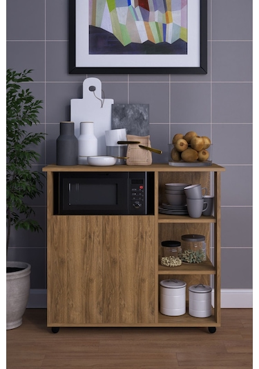 2 Kapaklı Çok Amaçlı Şık Mikro Dalga Fırın Dolabı Ceviz