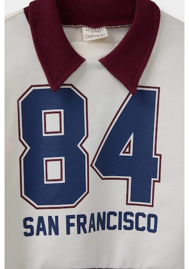 Defacto Erkek Bebek Gömlek Yaka Baskılı Sweatshirt F4675a525auer134 Ekru