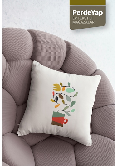 Rengarenk Saksı Çiçekleri Desenli 4lü Kırlent Kılıfı