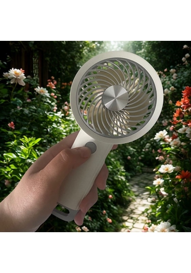 Alpera Electronic - 3 Kademeli Şarjlı Masaüstü El Fanı - Beyaz & Gri Renk