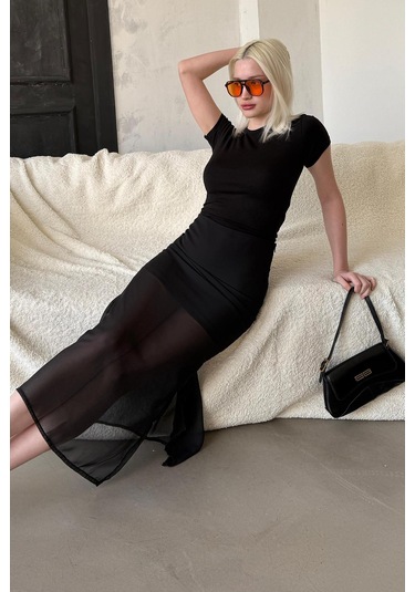 Madmext Madmext Siyah Şifon Kadın Etek Mg2340 Siyah