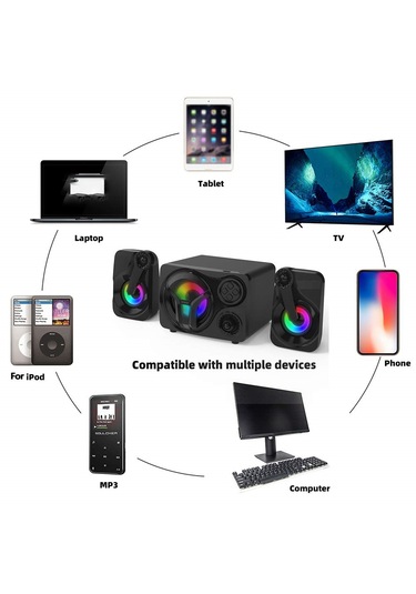 Led Işıklı 2+1 Ses Sistemi Şık Görünümlü Bluetooth Hoparlör