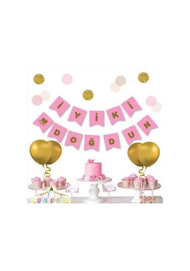 Pembe Zemin İyi Ki Doğdun Gold Banner