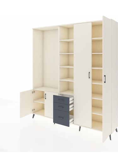 Hyperion Dolap 13 Raflı 3 Çekmeceli 4 Kapaklı 220x44x243 Aytaşı-aytaşı/antrasit Aytası/antrasıt