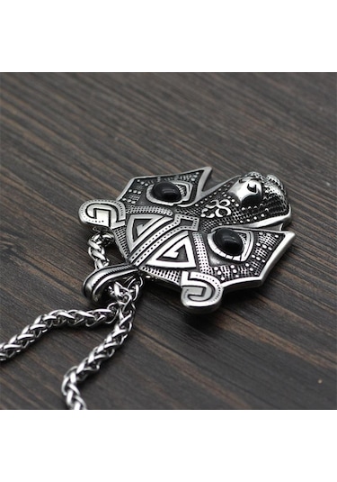 Antik Gümüş & Yeşil Titanyum Çelik Ayı Kafa Kolye Kolye Moda Aksesuarları Erkek Kazak Kolye Metal Chain Çok Renkli