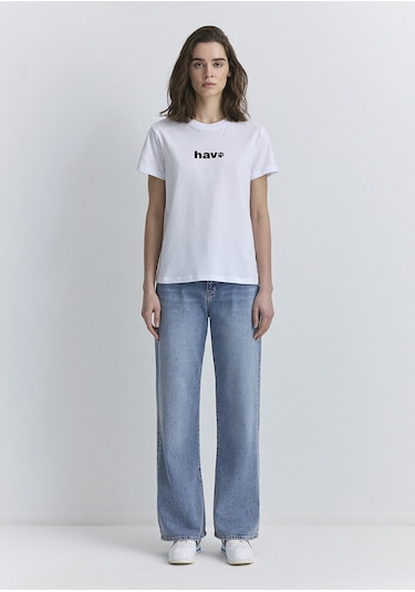 Mavi - Hav Baskılı Beyaz Tişört 1613288-620 Beyaz