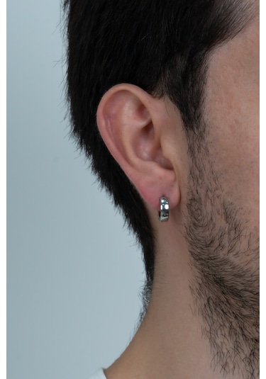 Bombeli Halka Unisex Erkek Bayan Geniş Çelik Küpe Çifti 6 MM Mse7