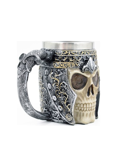 Xindoker 3d Tasarım Kupa - 450ml Paslanmaz Çelik Ve Rezinden, Ev, Bar Ve Restoranlar İçin İdeal - Kafatası Şövalye Temalı Çok Renkli