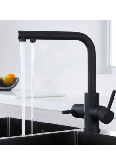 Paslanmaz Pirinç Arıtmalı Mat Siyah Eviye Bataryası Siyah