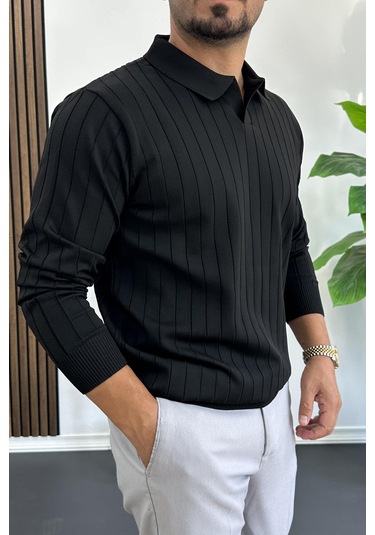 Erkek Açık Yaka Normal Kalıp Kazak Siyah Edw412 Siyah