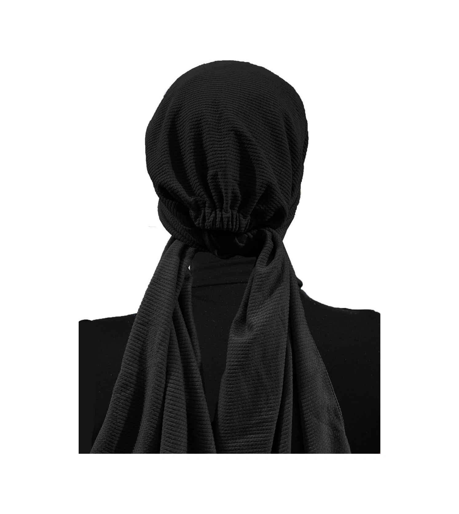 Fitilli Penye Bağlama Siyah Hazır Türban Tesettür Bone Siyah