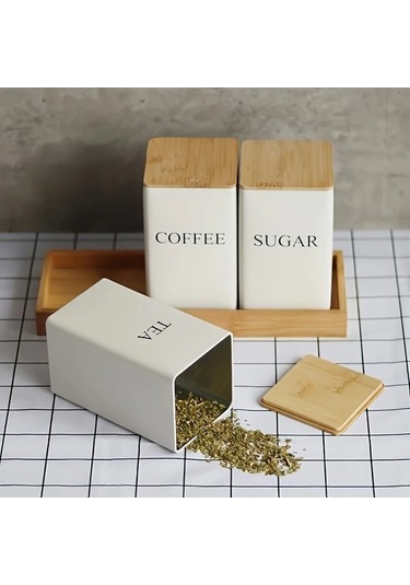 Trendooze White 1 Takım Metal Gıda Saklama Kapları Çay Şeker Kahve Kutusu Mutfak Düzenleme Beyaz Beyaz