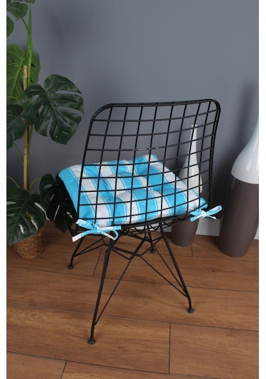 Altınpamuk Altınpamuk Beta Pofidik Turkuaz Beyaz Sandalye Minderi Bağcıklı 4