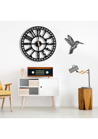 50X50 Dekoratif Duvar Saati + Tablo 35 Cm Hediye (492531997) Siyah