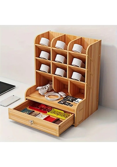 Larimar Bölmeli Ve Çekmeceli Ahşap Organizer - 9071151324155lmr Çok Renkli