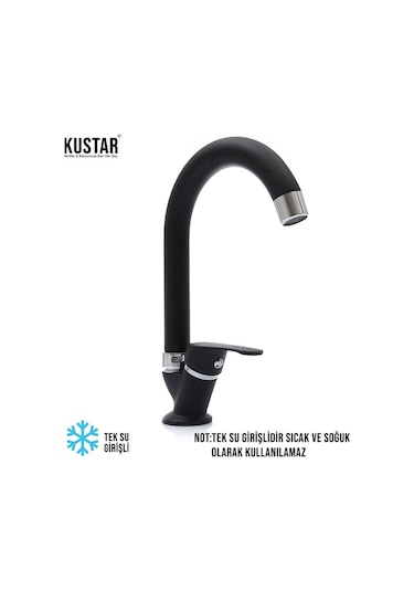 Kustar Siyah Mermerden Tek Su Girişli Lavabo Musluğu Siyah