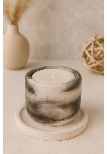 Dekoratif Kokulu Mum Mermer Desenli Gri