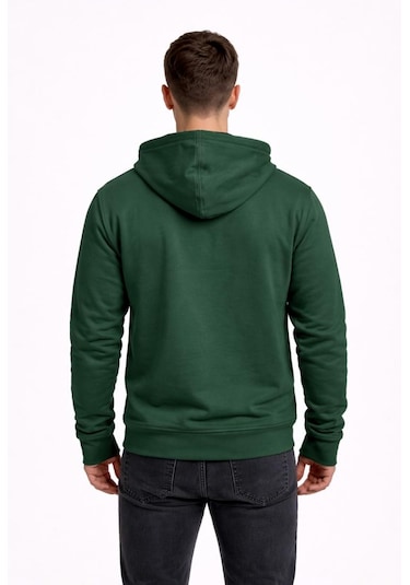 Axxel Erkek Haki 2 İplik Fermuarlı Kapüşonlu Sweatshirt-w1084 Haki
