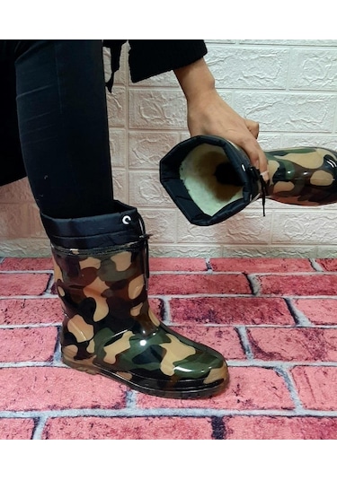Çağrı Yeşil Kahve Kamuflaj İçi Yünlü Kar Yağmur Çizme 001