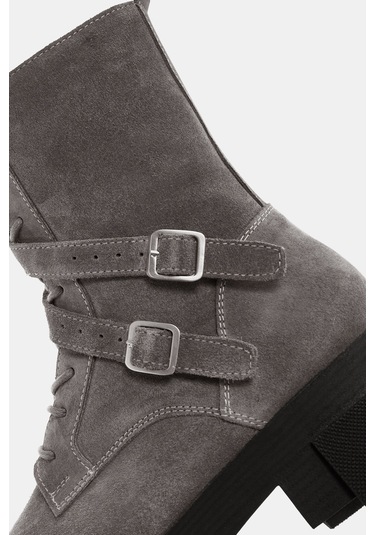 Leah Kadın Vizon Gerçek Süet Deri Tokalı Postal Bot Vizon