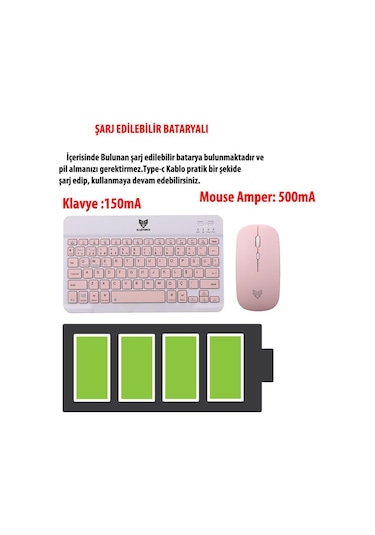 Blueforce Km-33 Wireless Bluetooth Kablosuz Klavye Mouse Set Pembe Optik