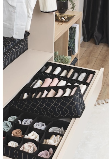 10 Gözlü Çekmece Içi Düzenleyici Organizer 40x14x14 Medium Siyah