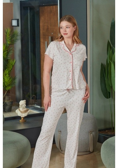 Modadua Aqua 26520 Kadın Düğmeli Kısa Kol Pijama Takımı Desenli