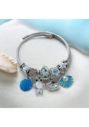 Kadın Çelik Charm Bileklik Bilezik Balık Figürlü Beyaz Çelik