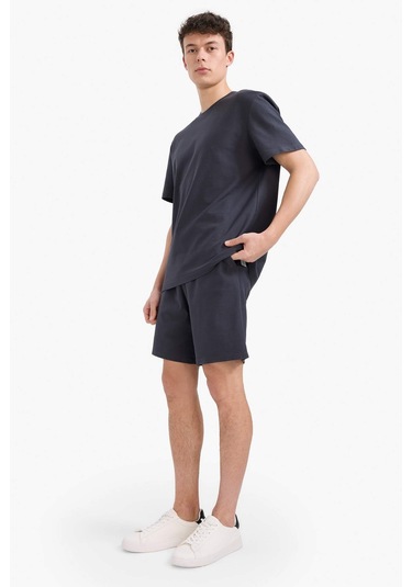 DeFacto %100 Pamuk Relax Fit Twill Dokulu Cepli Şort E2590AX25SMAR214