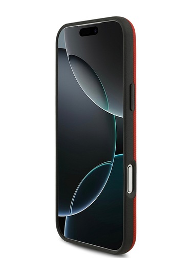 İphone 17 Pro Max Uyumlu Kılıf Bmw Lisanslı M-safeli Metal Logo Delikli M Dizayn Deri Kapak Kırmızı Kirmizi