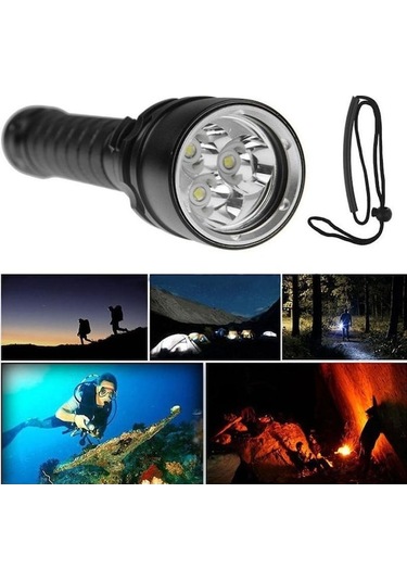 8000 Lümen L2 Led Dalış Sualtı 100m Su Geçirmez Siyah Siyah