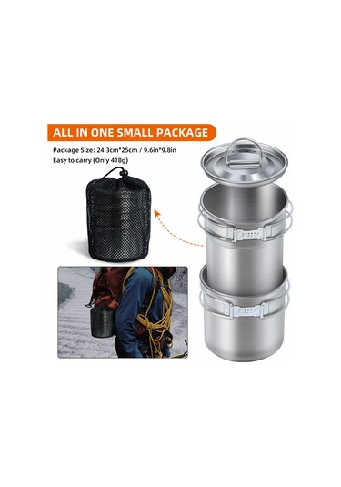 Teltree 2'li Yığmal Kamp Bardak Seti 304 Çelik Kollu Fırça Torbalı, Piknik-fishing-acil Durumlar İçin Taşınabilir Kahve Bardakları Gümüş