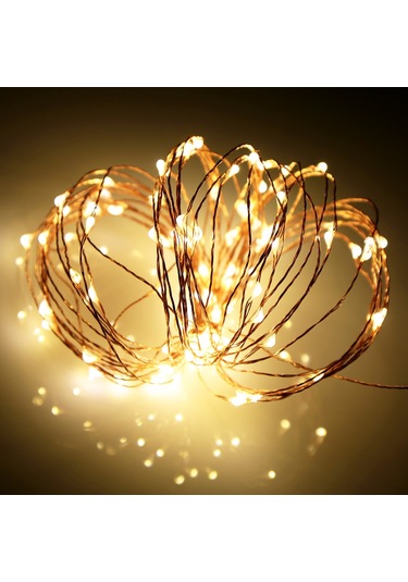 Neevoyu 10 Metre 100 Led Bakır Tel Işık Zinciri, Pil Kutulu 3xaa Pil Gerekiyor , Katlanabilir, Islak Beyaz Işık, Ev/parti Dekorasyonu, Dıy Şekillendirilebilir Beyaz