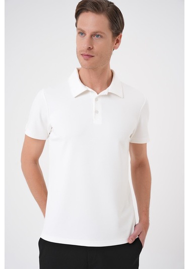 Comfort Fit Polo Yaka Esnek Pamuk Casual Ekru Tişört Ts 886 Ekru