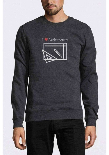 I Love Architecture Baskılı Füme Antrasit Erkek Sweatshirt