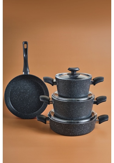 Karaca  Biogranit Defne V2 7 Parça Tencere ve Tava Seti Siyah