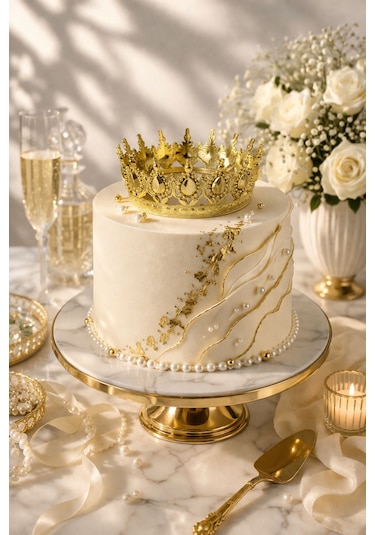 Gold Taç Pasta Süsü & Dekoratif Taç Parti Malzemeleri 12+